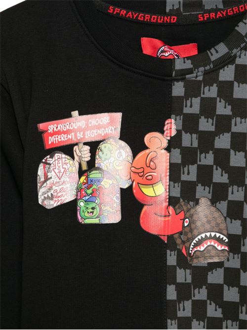 Felpa bambino Sprayground nera check con logo e stampa grafica Sprayground kids | SPY1496GX